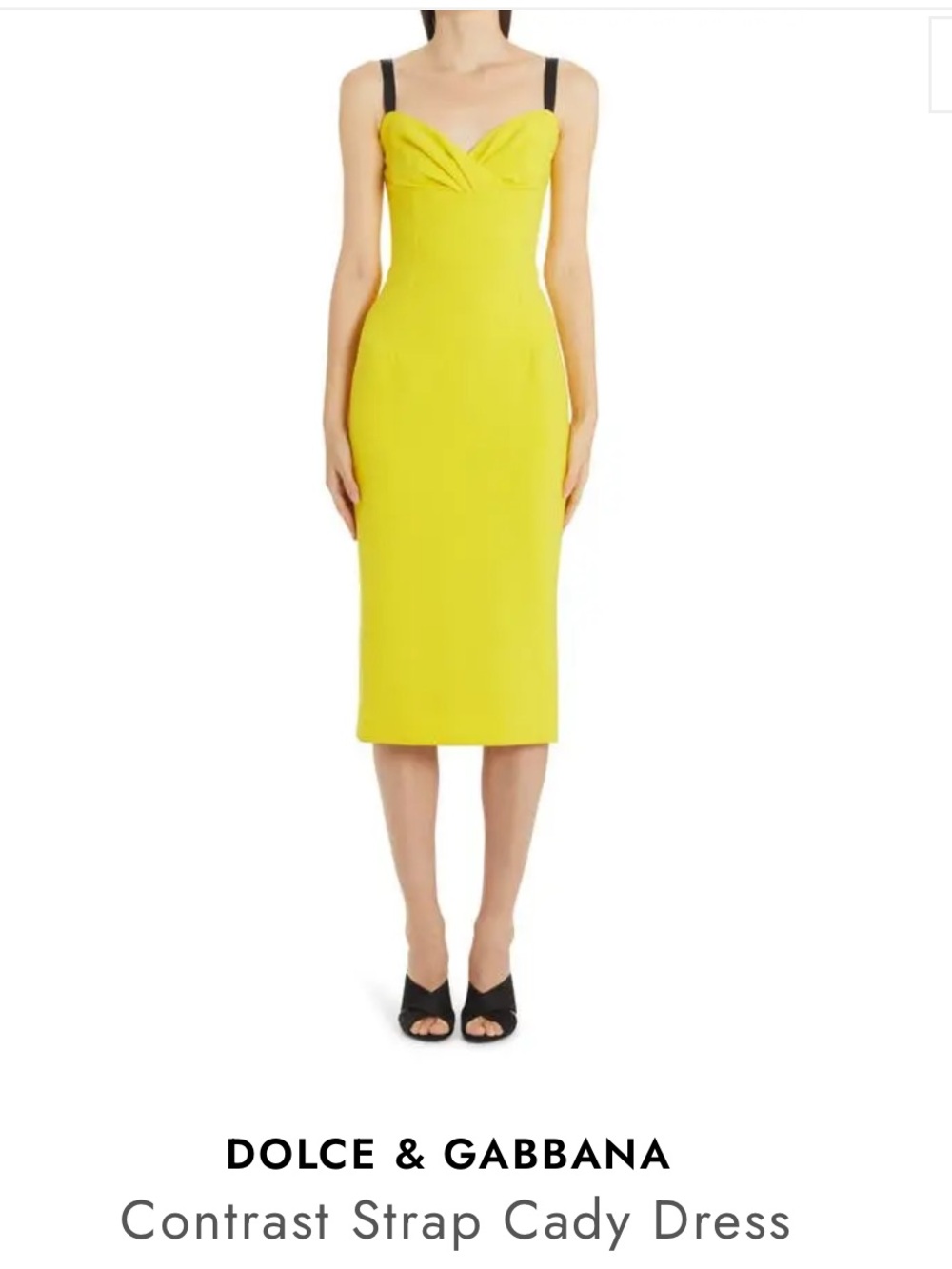 Dolce & Gabbana Lemon Yellow Midi Dress with Black Straps
